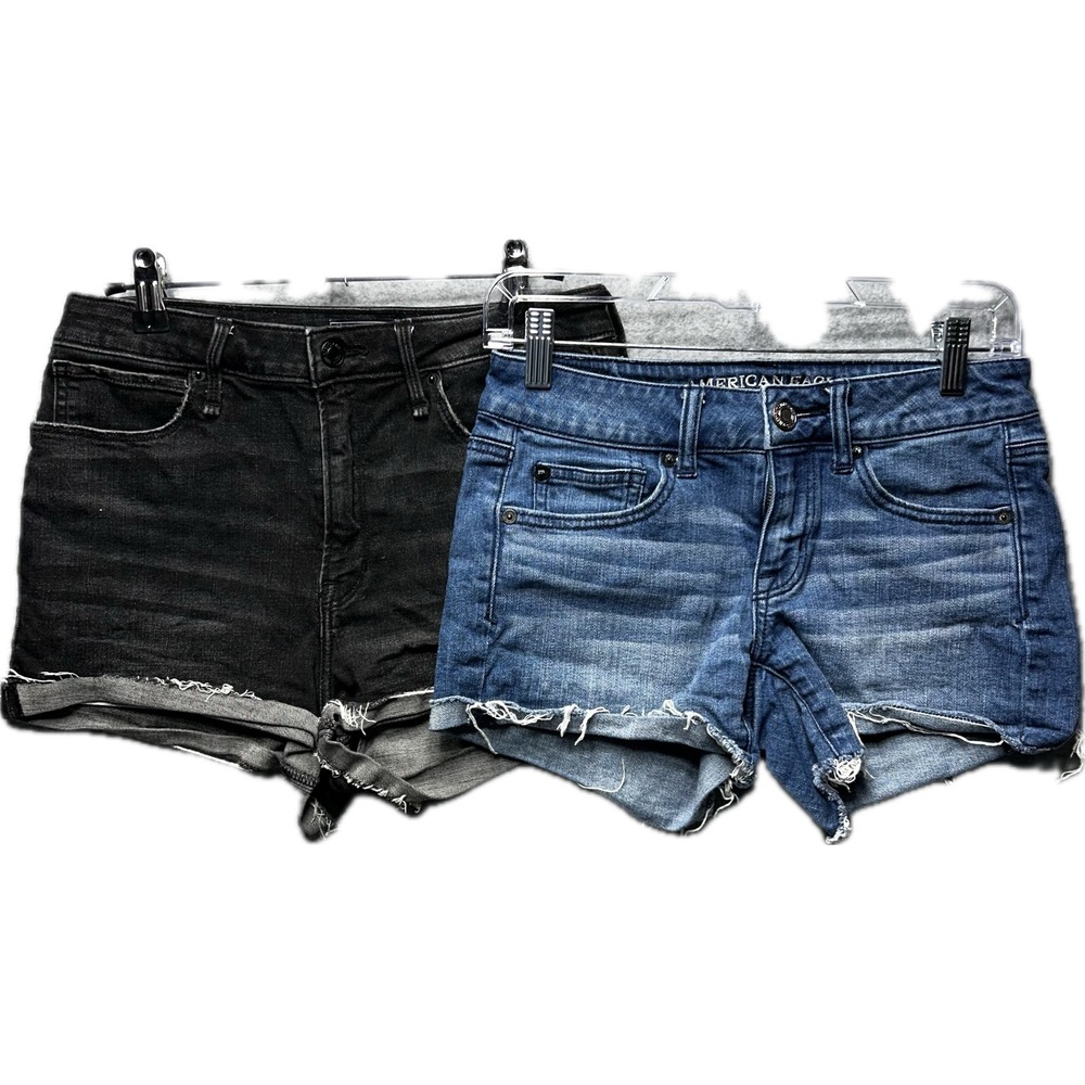 Abercrombie American Eagle Denim Shorts Bundle Womens 6 2‎ Black Blue Boho Y2K